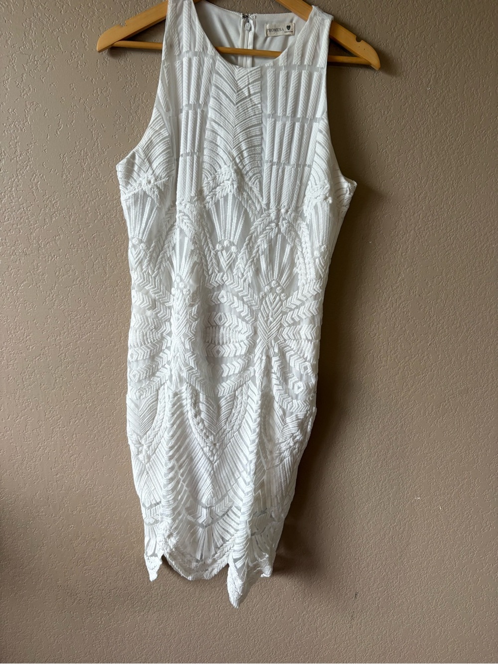 Promesa Women's Large White Sleeveless Sheath Boho Lace Dress Cottagecore